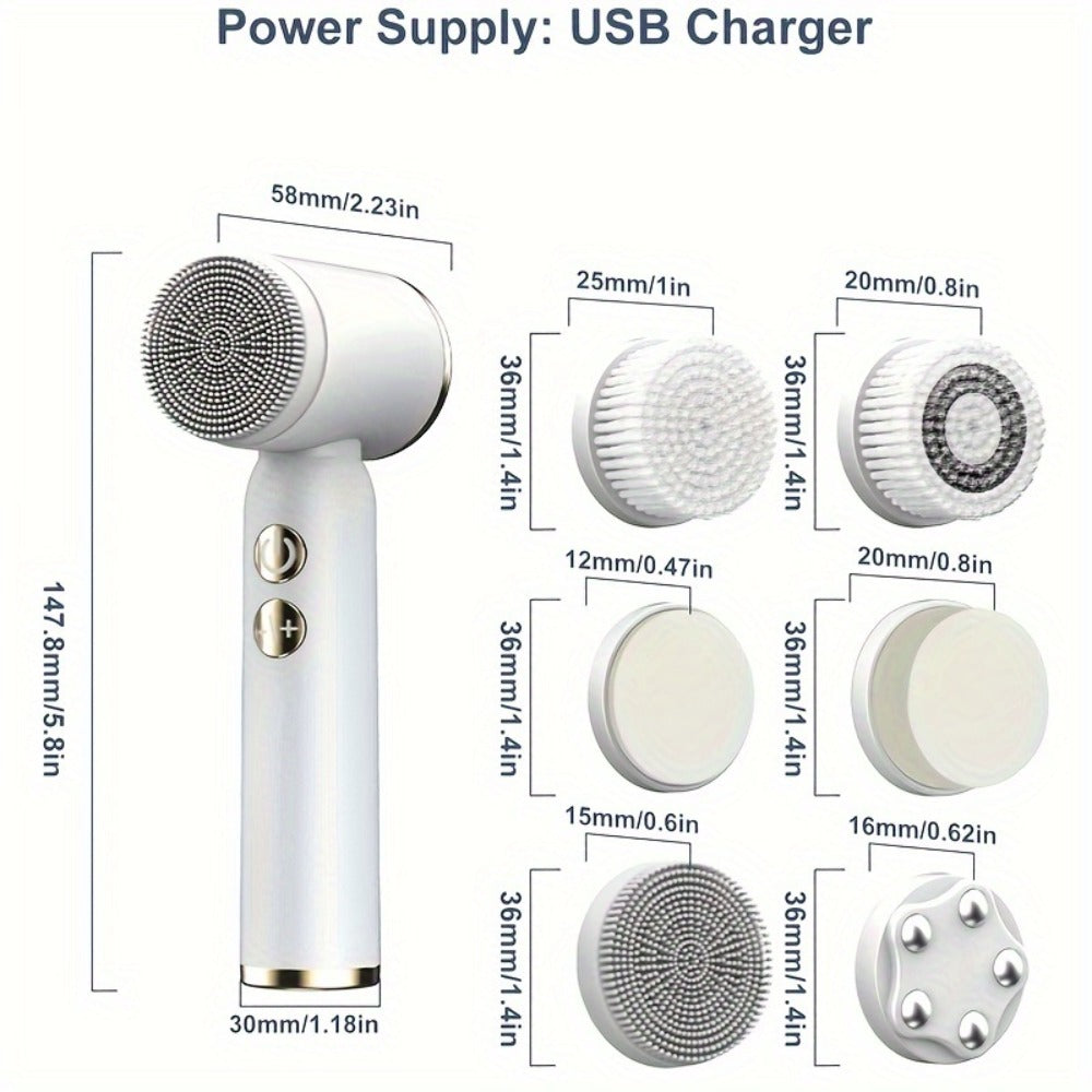 6-In-1 Facial Cleansing Brush, USB Rechargeable Face Scrub Brush for Cleansing, Removing, Exfoliating And Massaging, Gifts for Women, Mother'S Day Gift