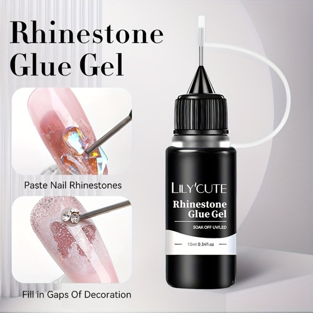 Nail Rhinestone Glue Gel 2pcs — Clear Nail Art Adhesive for 3D Rhinestones, Drill Jewelry & Decorations | LILYCUTE Sticky Nail Glue Gel 0.34oz