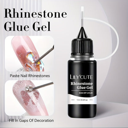 Nail Rhinestone Glue Gel 2pcs — Clear Nail Art Adhesive for 3D Rhinestones, Drill Jewelry & Decorations | LILYCUTE Sticky Nail Glue Gel 0.34oz