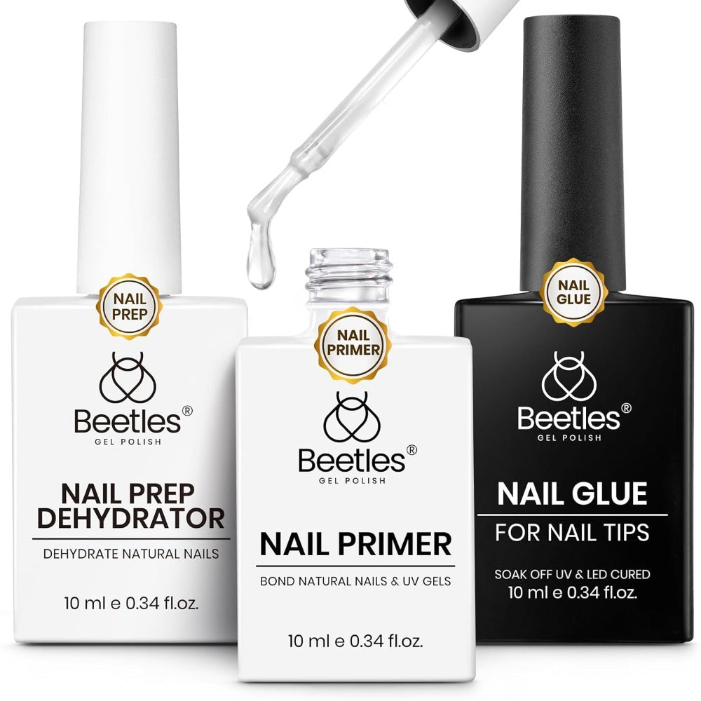 3pcs Beetles Gel Nail Glue & Dehydrator Kit - Professional Acid-Free Hema-Free Nail Prep Suitable for Press On Nails, Nail Tips, Extensions, Bond Primer & Gel for - Manicure, Gifts for Women