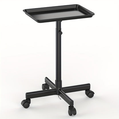 Salon Rolling Tray Cart on Wheels - Adjustable Height 30"-42" Salon Trolley with Removable 18"x13" Tray, 360° Swivel Casters for Hair Stylist Tattoo Esthetician Dentist, Gold & Black