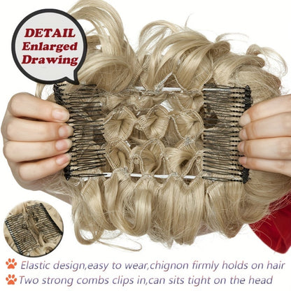 Clip In Hair Bun Extension Messy Bun Chignon Hairpiece Synthetic Curly Updo with Comb Scrunchie for Women Wedding Party Office Daily Wear Rose Bud Style