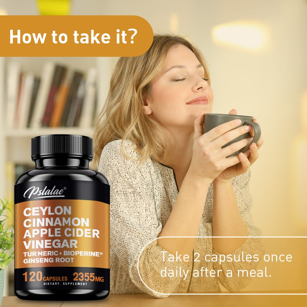 Ceylon Cinnamon - Apple Cider Vinegar, Turmeric, Bioperine, Ginseng Supplement, Supports Overall Health - 120pcs