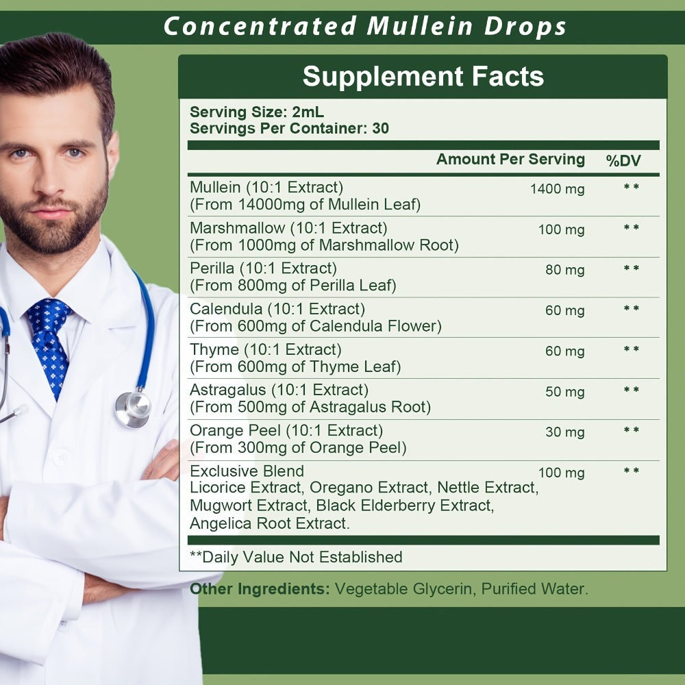 Mullein Drops For Lungs - - Mullein Leaf Liquid Tincture, Support For Respiratory, Immune, Digestive System, Natural Herbal Supplement, 2 FL OZ