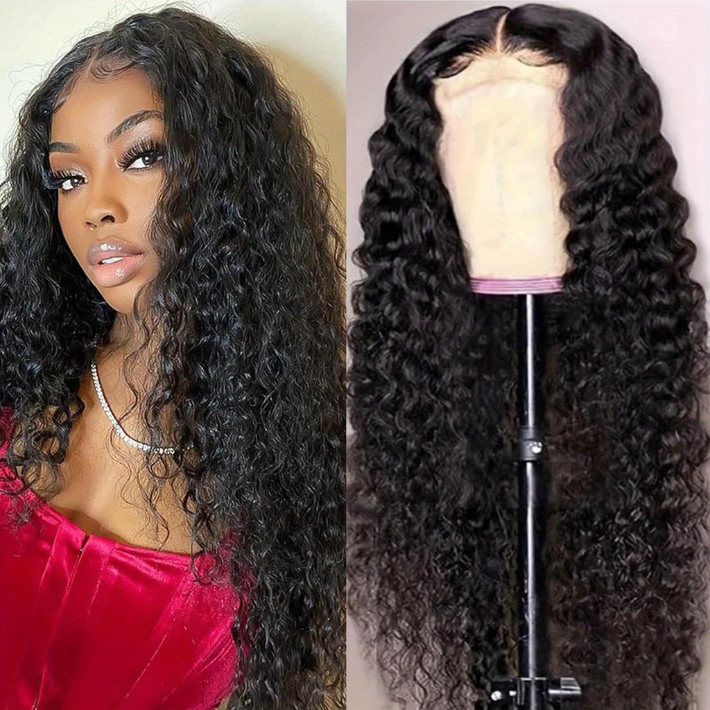 Glueless Human Hair Wigs Suitable for Women & Men - Pre Plucked Pre Cut Jerry Curly Lace Closure Wig with Natural Color Hair, Wear & Go Instant Hairstyle, Suitable for Skin Tones, Density &