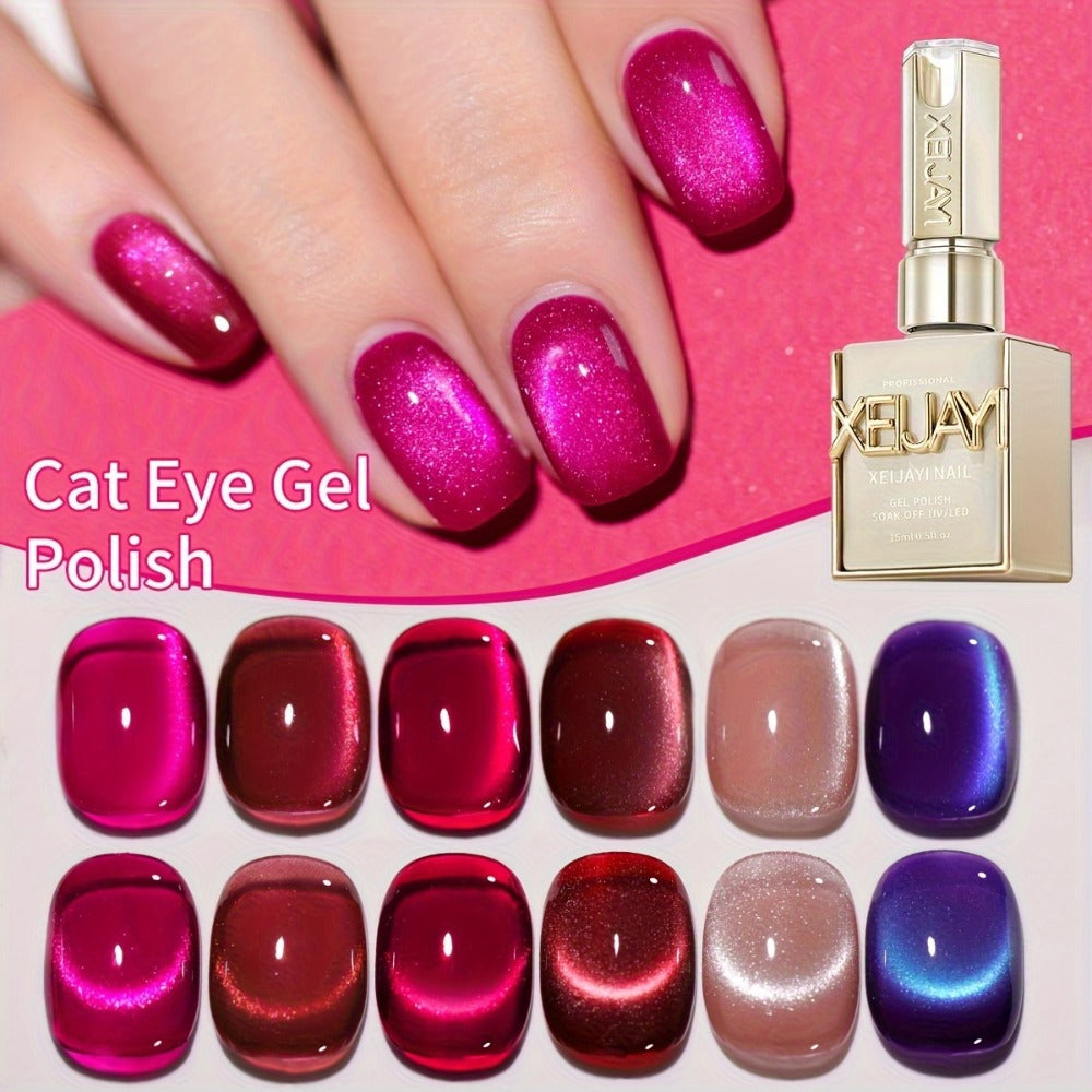 Cat Eye Nail Trends 2025 Holographic Nail Art 6pcs/Set 0.51oz Reflective Cat's Eye Magnetic Nail Gel Soaking LED Gel Salon Female Nail Art Tools Fashion Nail Gel