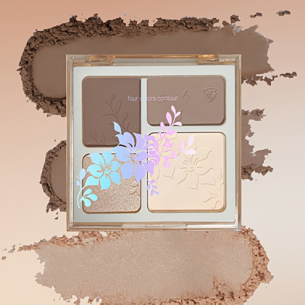 Contour Palette 4 Colors - Matte & Glossy Shades for Face Contouring, Highlighting & Eyeshadow | Multifunctional Bronzer Blush Palette for Sculpting & Defining Facial Features | Everyday Makeup