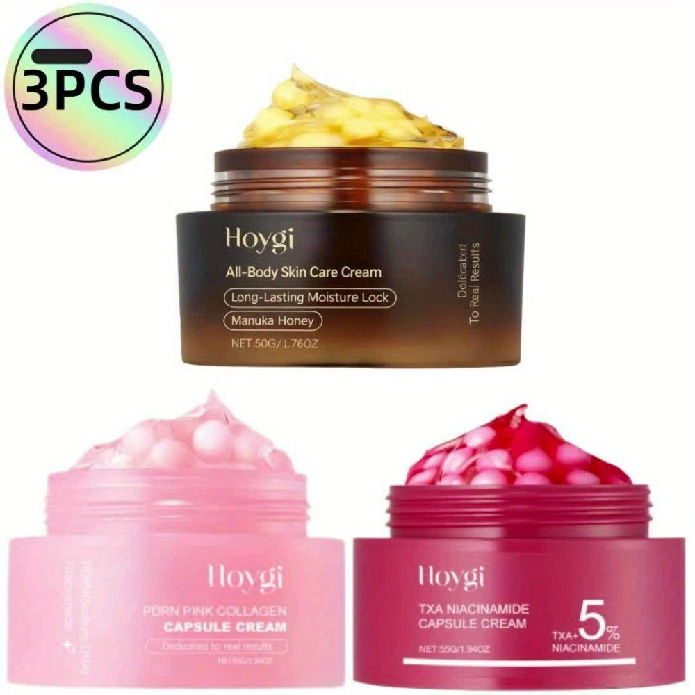 3pcs PDRN Collagen Capsule Cream&Vitamin C Capsule Facial Cream&Nicotinamide Capsule Cream with Capsule Technology, Moisturizes And Locks In Moisture. Suitable for Day And Night Use.valentines Day Gifts, Fall Winter Skincare, Aift Sets for Women