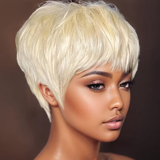 Nicelatus Short Pixie Cut Hair with Bangs Synthetic Wigs for Women Short Hair Wigs for Halloween, Christmas Party, Music Festival