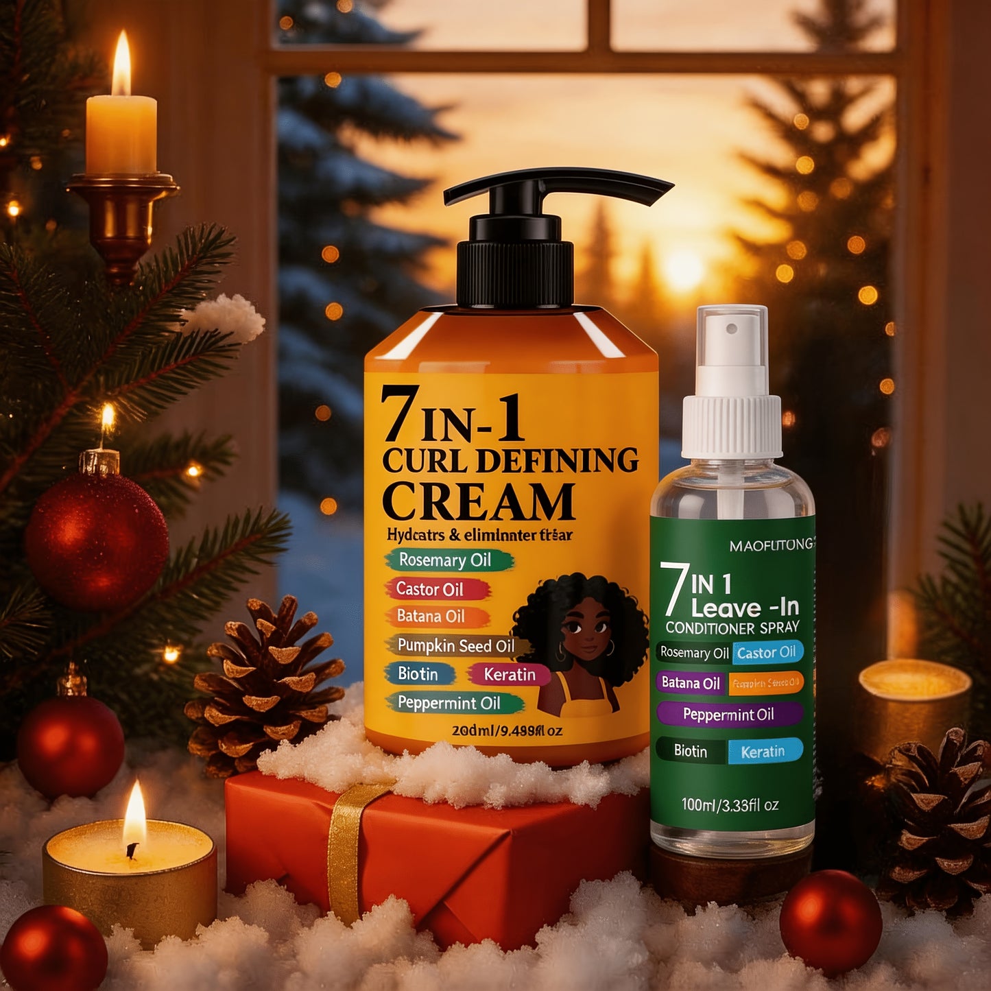 7-in-1 Hair Styling Cream & Leave-In Conditioner Spray Set 2pcs - Rosemary, Castor, Batana & Pumpkin Seed Oil with Biotin & Keratin | 9.47oz + 3.38oz