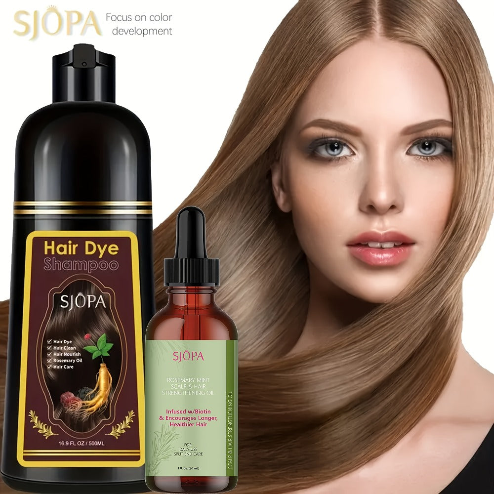 Hair Dye Kit 3-in-1 Color Shampoo with Rosemary Hair Oil - Natural Safe Formula Quick Coloring Gentle on Skin Unisex 500ml Black Brown Red Purple Silver Multi Color