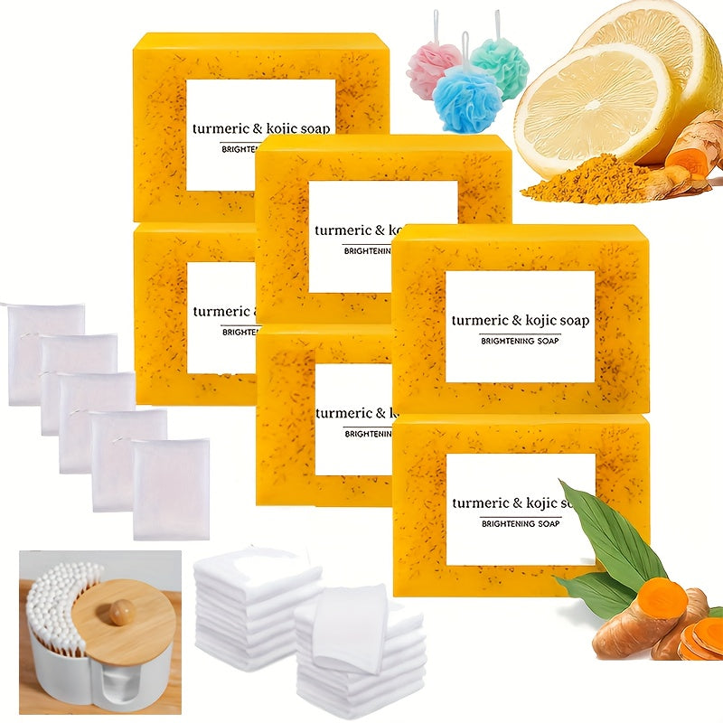 Turmeric Kojic Acid Soap Handmade Cold Process Lemon Brightening Bar for Face Body Deep Cleanse Hydrate All Skin Types Gift Set 6 12pcs
