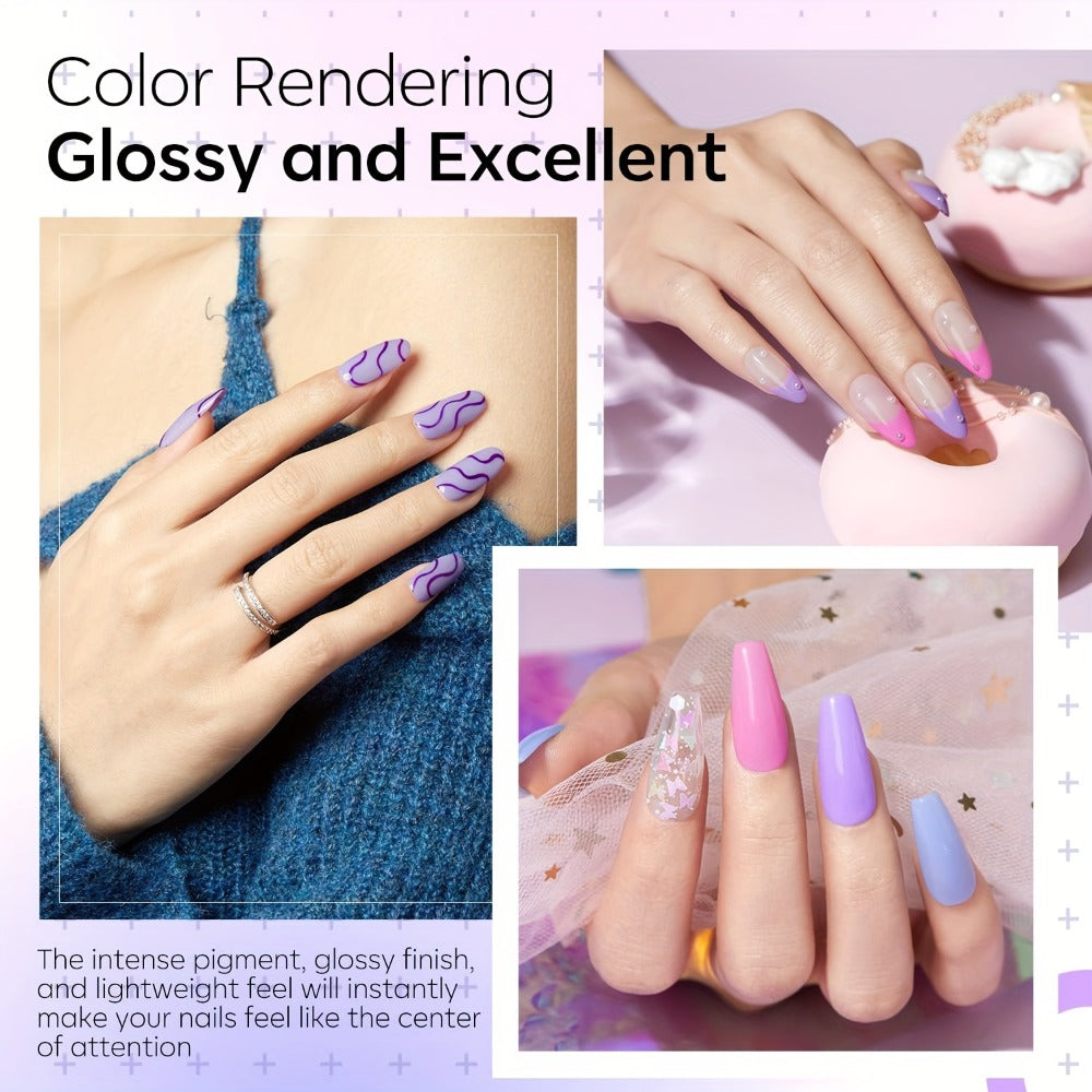 4-Color Dipping Powder Nail Kit, Featuring a Trendy Spring Palette of Light Purple, Blue, And Pink Butterfly Glitter Dipping Powders, Along with a French Nail Art Base Coat Activator for Salon Use