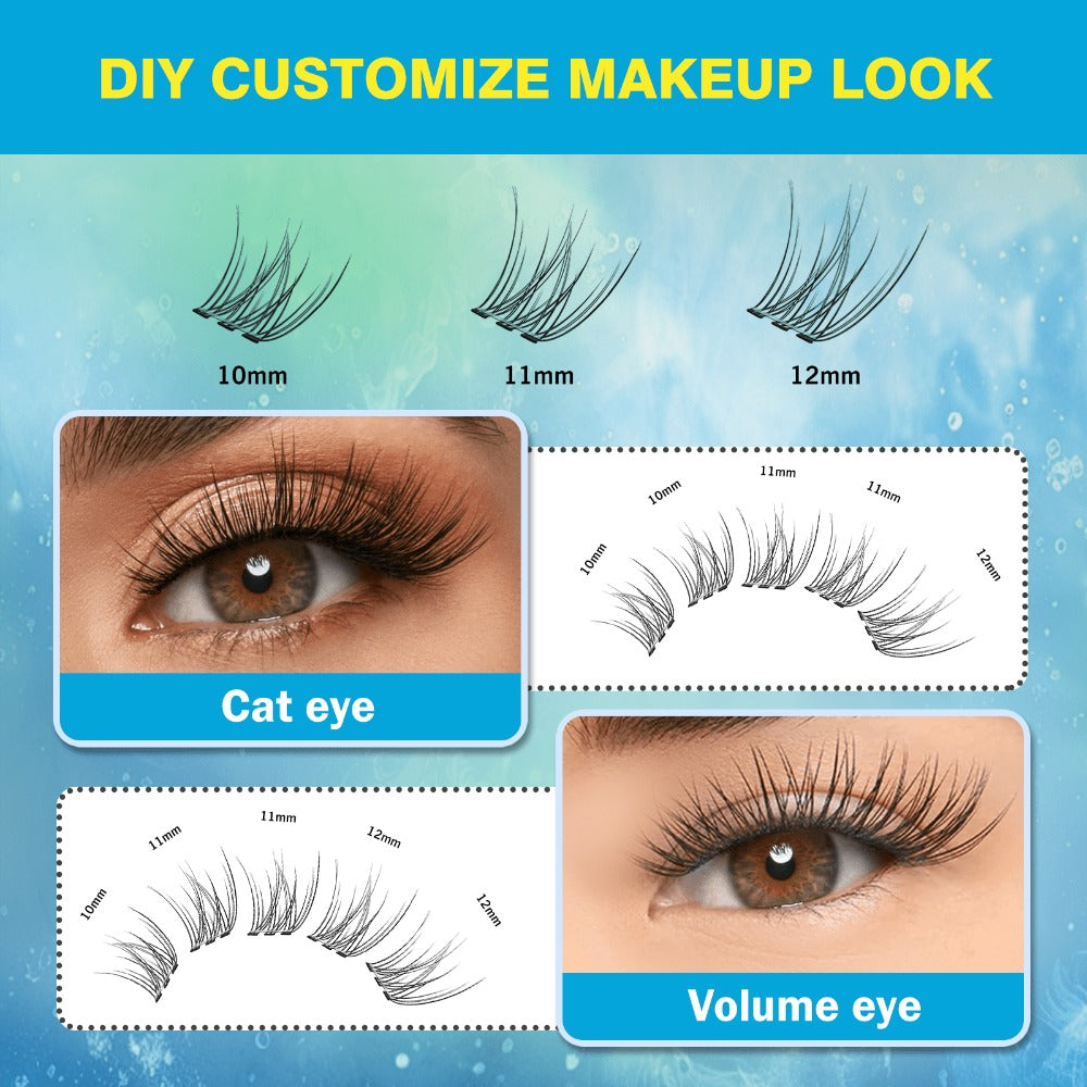 Self Adhesive Lash Clusters No Glue Needed, Lightweight Lashes Clusters Kit, Pre Glued Wispy Cluster Lashes Natural Volume Press On Lashes with 2 Tweezers, Reusable Eyelashes, Beginner Friendly Casual Attire Lashes Fluffy Individual Cluster Eyelashes