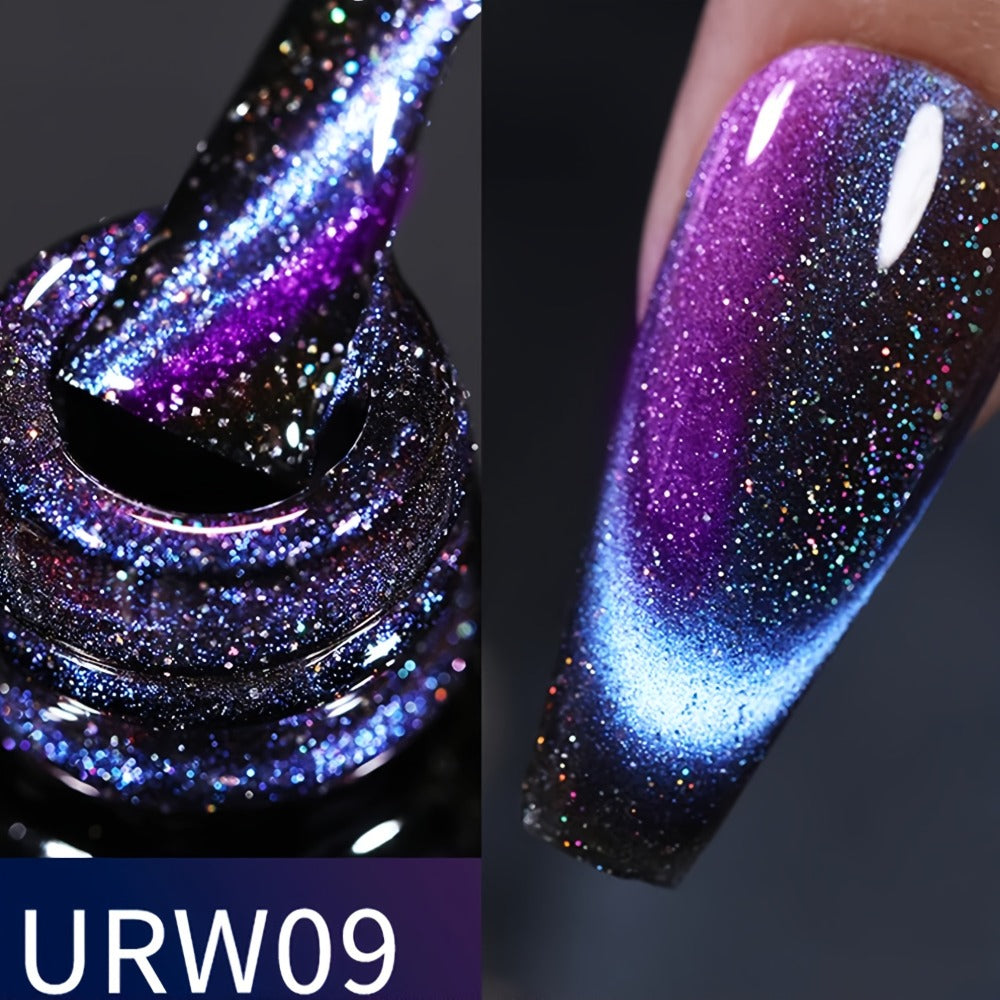 9D Cat Eye Gel Nail Polish - Holographic Rainbow Glitter Nail Polish Blue and Purple, Removable LED Gel Nail Polish for DIY Salon and Home Use, 0.34oz, Paraben Free, Easy to Apply, High Quality Finish, the Perfect Valentine's Day Gift