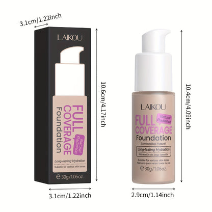 Foundation Full Coverage Hydrating Waterproof Long Lasting LALKOU with Hyaluronic Acid Pear Powder Invisible Pores Flawless Skin 6 Shades Ivory to Tan 2pcs