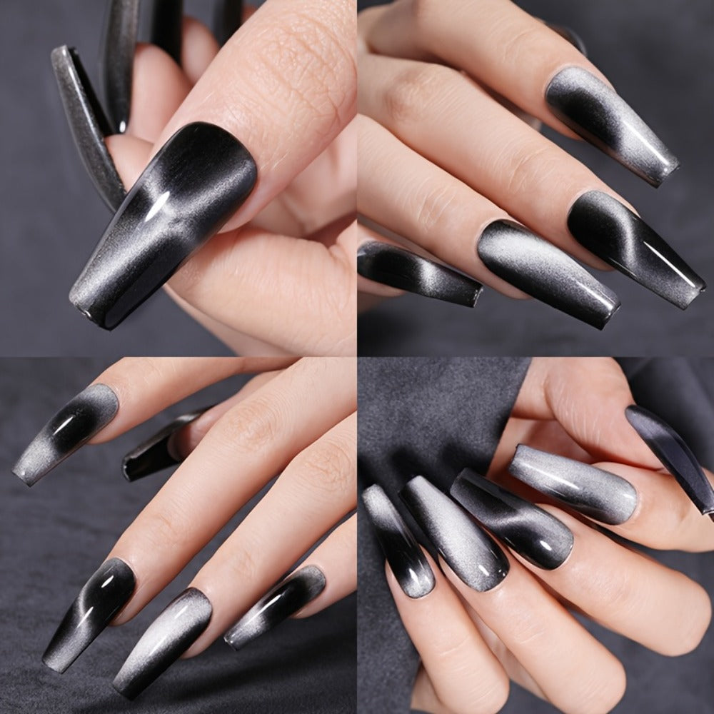 Cat Eye Gel Nail Polish Magnetic Aurora Glitter 8pcs Black Crystal Semi-Permanent Nail Art Gel No Base Color Required 0.24oz Each