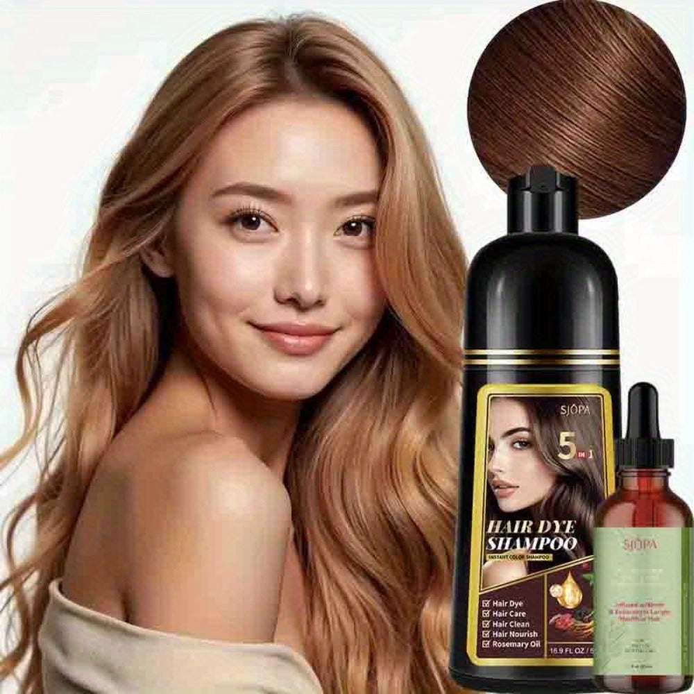 Hair Coloring Shampoo with Rosemary Hair Oil Gift Set — 5-in-1 Color & Care Formula, Moisturizing Glycerin, Gentle Non-Irritating, 16.91 oz Shampoo + Rosemary Oil, 12 Shades Available