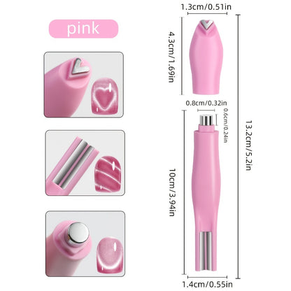 Cat Eye Nail Magnet Set 3Pcs 6-in-1 Magnetic Nail Art Tool with Pentagram Heart Round Cigar Magnets for Cat Eye Gel Polish Linear Star Heart Effects DIY Home Salon Studio Pink