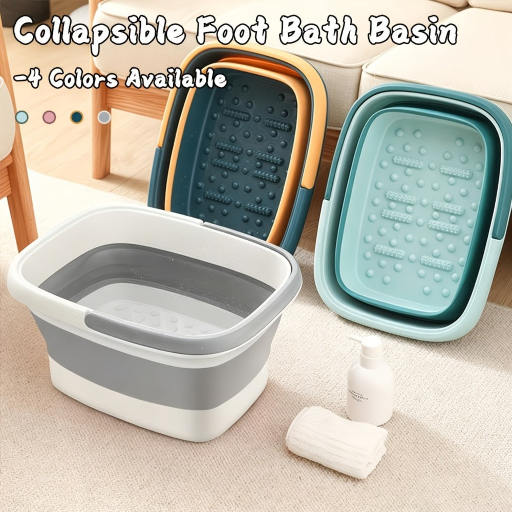 1 Pack Collapsible Foot Bath Basin for Soaking Feet, Foot Soak Tub, Plastic Foot Bucket with Handles And Massage Acupoint for Relief, Pedicure, Home Spa, Available in Four Colors, Including Grey, Green, Pink And Yellow
