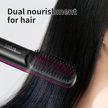 Cordless Hair Straightener 2-in-1 Wireless Ceramic Flat Iron Curler - USB-C Rechargeable 3-Speed Temp Portable Travel Styling Tool Black White