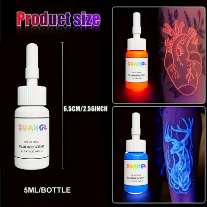 UV Tattoo Ink Set Blacklight Fluorescent Glow in the Dark Tattoo Ink 5ml Bottles Professional UV Reactive Tattoo Dye for Blacklight Body Art Glow Parties Tattoo Supplies 5 8 11 15 Colors
