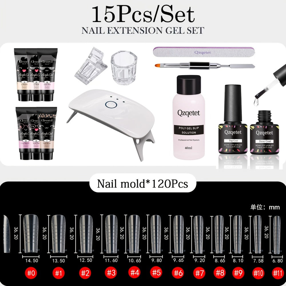Polymer Gel Nail Extension Kit - 6 Colors with Nail Art Additions, Starter Kit, Mini Light, Use at Home, Including Nail Gel And More, USB Powered, Gel Nail Supplies, Easy to Operate, Slip Solution for Beginners
