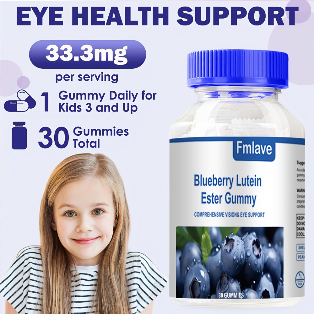 [Eye Health Gummies] Lutein 30 Day Supply-Blueberry Lutein Eye Vitamins Gummies, Eye Health Supplement for Kids And Adult, Lutein Gummies for Vision Clarity And Blue Light Support, Individually Packed, 30 Gummies