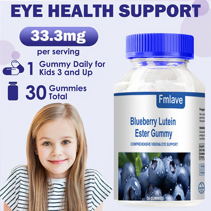 Lutein Eye Health Gummies 30-Day Supply | Blueberry Lutein Eye Vitamins for Vision Clarity & Blue Light Support | Eye Supplement for Kids & Adults, Individually Packed, 30 Gummies