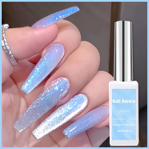 Cat Eye Nail Gel Polish Light Blue Iridescent Holographic Magnetic Gel Nail Polish for Women UV LED Soak Off Gel Manicure Shimmer Aurora Effect Long Lasting Nail Art Color 10ml