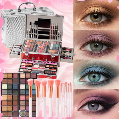 Makeup Gift Set 106 Piece Full Face Kit Eyeshadow Palette Lipstick Lip Gloss Blush Mascara Eyeliner Concealer Brushes Complete Beauty Box