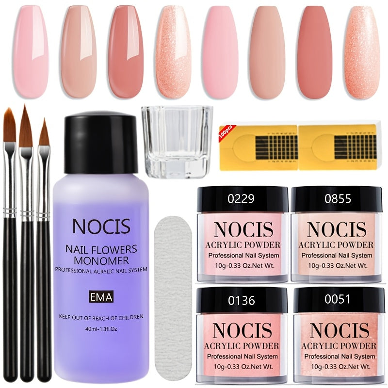 NOCIS Acrylic Nail Powder Kit - Pinkish Nude Brown Tones, 3D Art And French Manicure Extensions, All-Season Carving, No-Lamp Needed for Professional Salon-Quality Results, Acrylic Nail Powder Kit