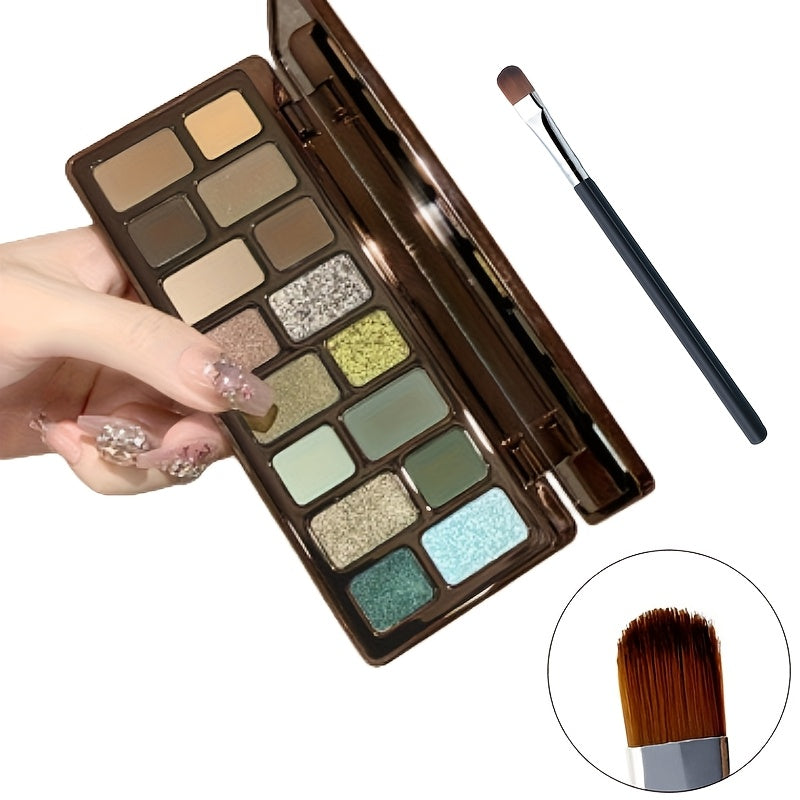 [16-Color Eyeshadow Palette] Smoky Retro Eyeshadow Set Pearlescent 16-Color Eyeshadow Palette - Matte, Soft And Glitter End, Gray, Green, Earthy Tones of Smoky Retro Look, Highlights And Blush Multi-Purpose Makeup Palette, Compact Design, Beauty Anytime,