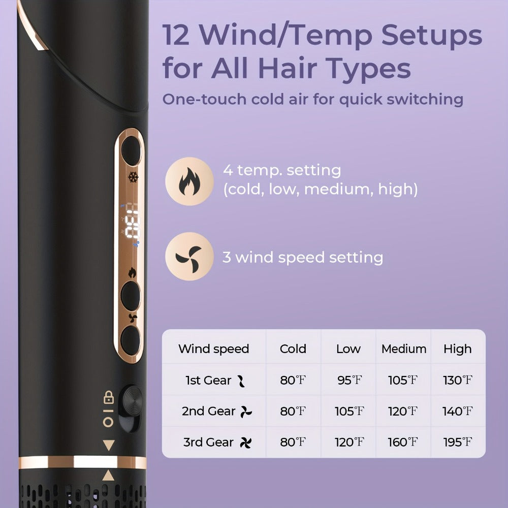 6-IN-1 Multi-Functional Hot Air Comb, Negative Ion Hair Dryer Brush And Styler, 110, 000 RPM High-speed, Frizz-free Hot Air for Rapid Drying, Air Styling Comb, Curling Iron, Straightener, Auto-winding Curling Rod, Foldable Handle, with A Storage Bag