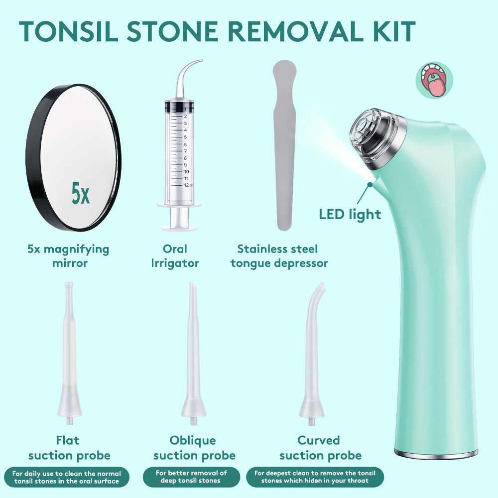 Tonsil Stone Remover Electric Vacuum Tonsil Stone Removal Kit with LED Light 3 Suction Modes 5X Magnifying Mirror Oral Irrigator Tool for Safe Gentle Tonsillolith Removal Adults