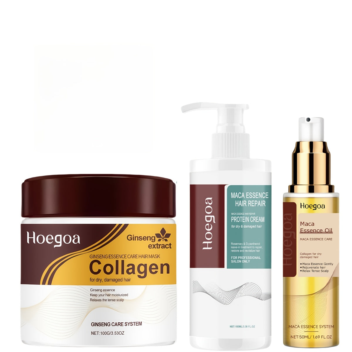 Three Piece Hair Care Combination Set, 3.53 Ounces+1.69 Fluid Ounces+3.38 Fluid Ounces, Collagen Hair Care Combination, Moisturizing to Make Hair Smooth, Suitable for All Hair Types, Essential Hair Care Set for Family Travel, Daily Hair Care Products