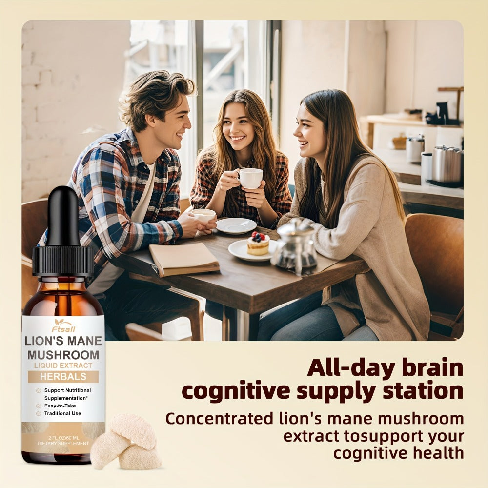 Ftsall 1/2/3 Packs Lions Mane Liquid Drops Supplement - 2FL OZ | Natural Herbal Brain Support for Focus, Memory | Lions Mane Mushroom for Women And Men