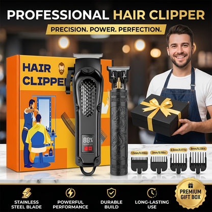 Men's Grooming Set 2pcs - Electric Hair Clipper & Detail Trimmer with USB Charging, LCD Display, Professional Hair Cutting Kit for Men, Ideal Gift for Father, Husband & Boyfriend