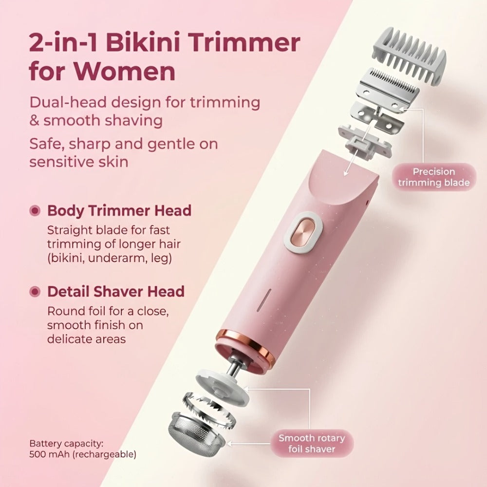 1pc Dual-Head Electric Hair Trimmer for Women, Rechargeable Lithium Battery, USB Charging, Multipurpose Bikini Razor and Face Shaver for Arms, Thighs, Body with Rechargeable Lithium Battery, USB Charging, for Ideal New Year Gift