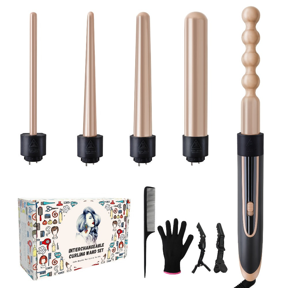 Hair Curling Wand 5in 1 Hair Curlers Iron Set 0.4" - 1.25" with 5 Ceramic Interchangeable Barrel for Long Short Hair Styling Tool for Women Gifts Birthday Christmas Thanksgiving Day New Year Festival Hairstylist Essentials Styler Fast Heat Brush