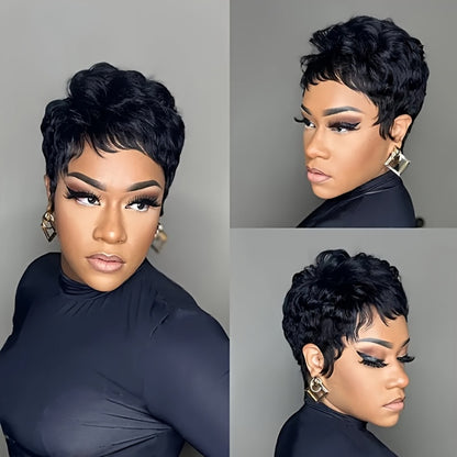 Pixie Cut Wig Human Hair Glueless Short Wig for Women 150% Density Straight Layered Bob Wig Pre Plucked Rose Net Cap Wear and Go Natural Black Daily Special Occasions