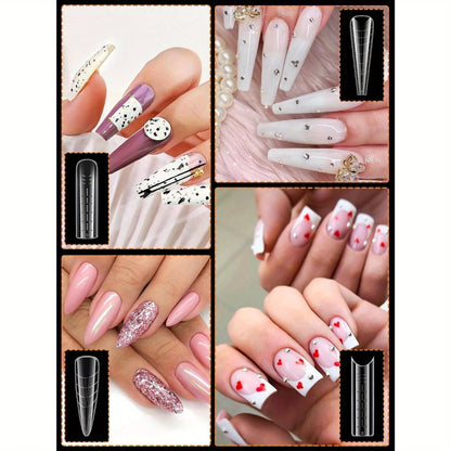 Dual Nail Form Kit for Poly Gel & French Nail Extensions - 192pcs Forms, 96pcs Reusable Pads, 8 Shapes Acrylic Mold, Brush Pen, Files, Clips - Complete Beginner Nail Extension Set