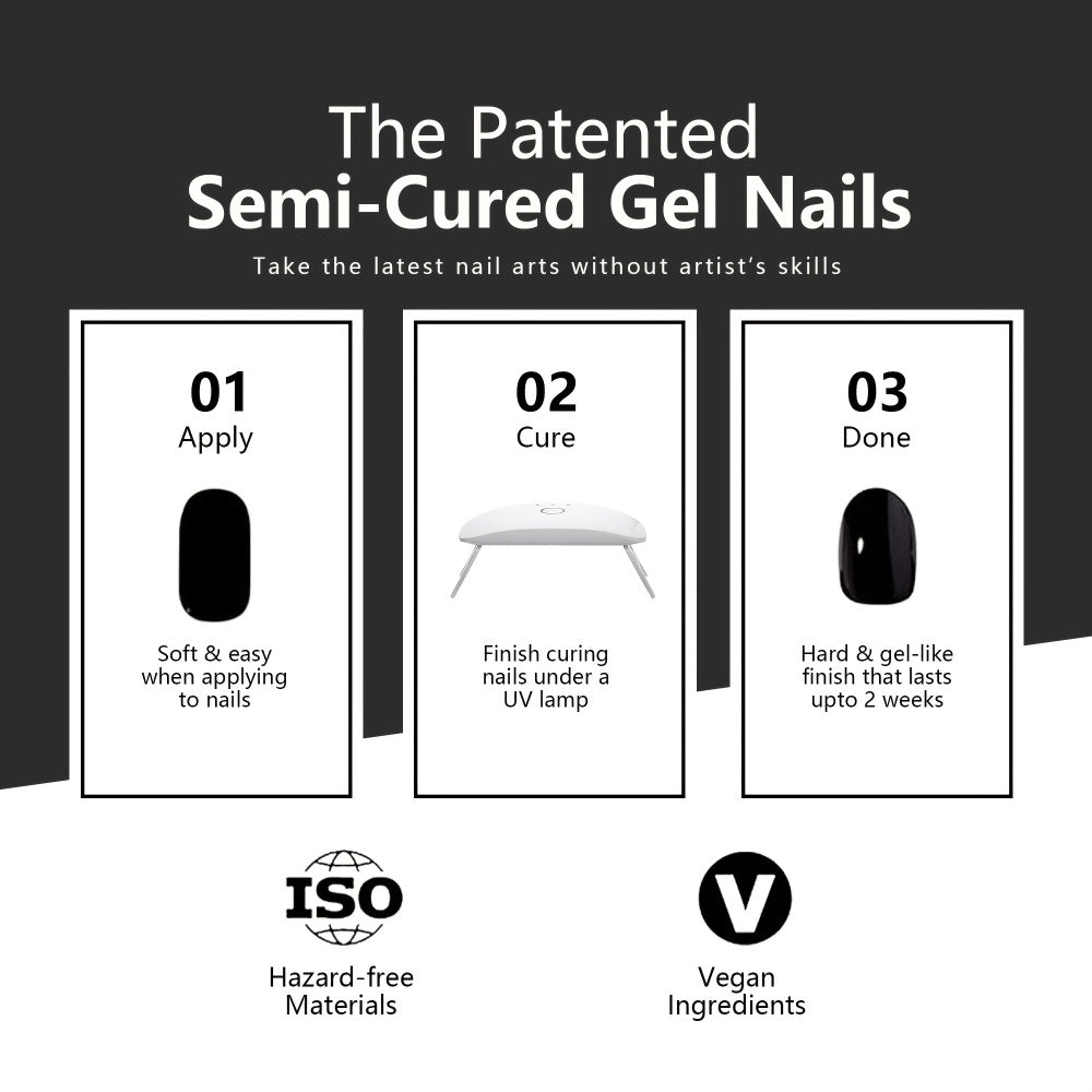Nail Art Kit, Includes 20 Semi-d Nail Stickers, High-power Portable Lamp, Gel Stickers, Full-coverage Semi-baked Nail Stickers, Second-generation Semi-d Soft Gel Nail Patches That Require Under a Lamp, Nude Gel Nail Stickers, Suitable for Party Gifts
