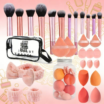 Makeup Brush Set 41/47PCS Professional - Face Eyeshadow Blending Kit with Ultra-Soft Concealer Contour Brushes & Sponges - Retractable Travel Brushes for Flawless Application Wet or Dry All Skin Types