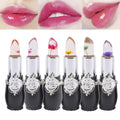 6pcs Pink&Black Flower Jelly Lipstick Long Lasting Moisturizing Thermostat Color Changing Lipstick Lip Balm Peach Flavor Daily Lip Care Set for Valentine's Day