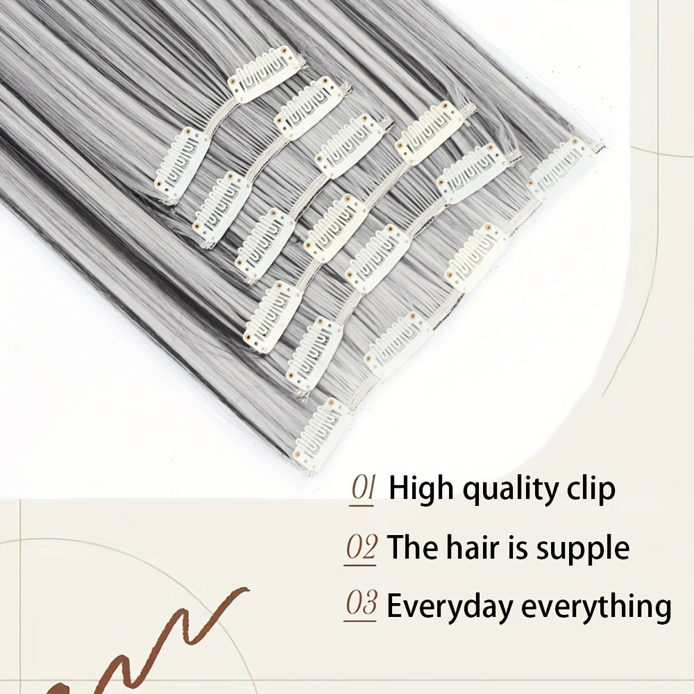 Set of 6 Clip-In Hair Extensions, Featuring 16 Clips, Made from Synthetic Fiber, Designed to Add Volume And Length, Suitable for Various Occasions, High-Temperature Fiber Hairpieces for Women