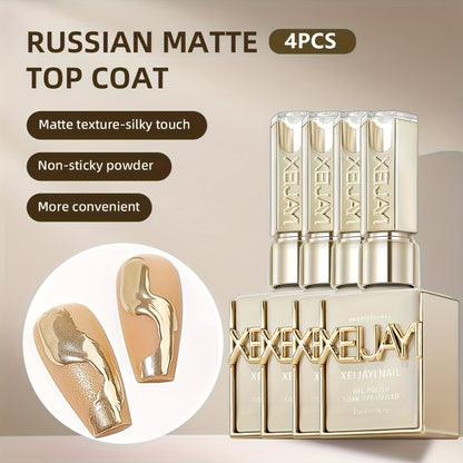 Matte Rubber Top Coat Gel 4Pcs Set Russian Frosted Seal UV LED Nail Art Neon Design Matte Primer Gel Polish Finish Photo Frame Bottle Soak-Off Manicure Kit Gift for Women