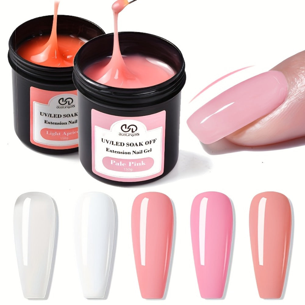 Builder Gel Nail Kit /LED Nail Extension Gel, Clear White Pink Nude Pink Color Thickening Apex Nail Strengthener Professional Nails Art Manicure Set Salon Home DIY, 150g