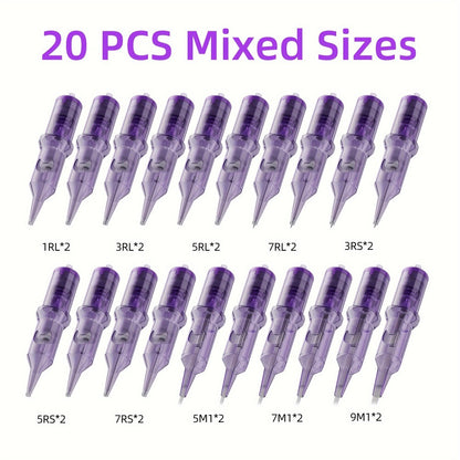 Tattoo Cartridge Needles Purple RL RS RM M1 Mixed Sizes - Tuffking Professional Disposable Liner Shader Magnum Needles for Tattoo Artists & Beginners 30 50pcs
