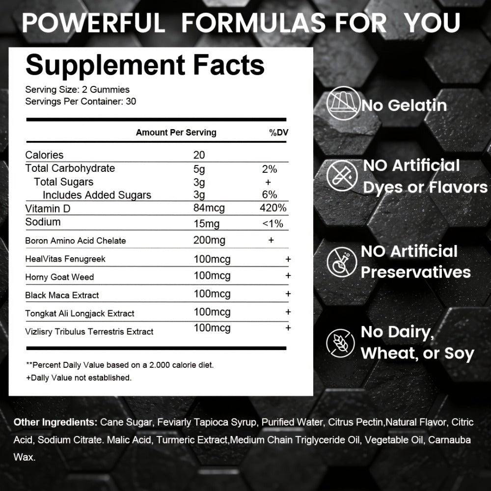 Booster Gummies, Vigor Gummies, Blue Chew, Men'S Daily Support, Lift, Level Up Manhood, Boost Your T, Support Mood, Wood, Men'S Multivitamin with Shilajit, Maca, Longjack, Fast-Acting for Women And Men - Blueberry Flavor